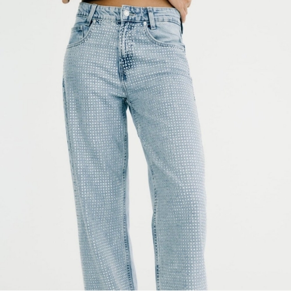 Zara Rhinestone Wide Leg Jeans - Picture 10 of 12